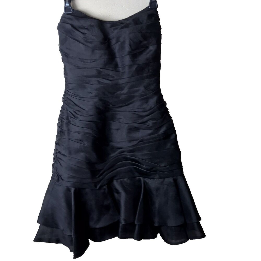 A. J. Bari Vintage 80s Strapless Silk Black Ruched Mini Cocktail Dress Size 6